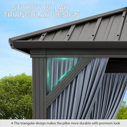 10x10 FT Heavy Duty Aluminum Hardtop Gazebo with Curtains & Netting, Weatherproof Outdoor Pavilion for Garden (Gray)