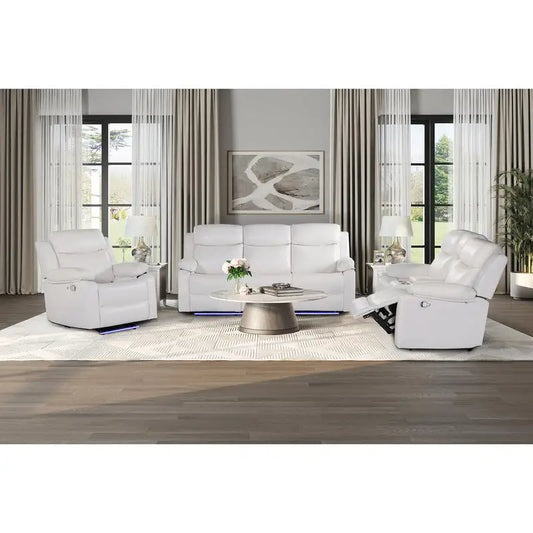 3-Piece Reclining Sofa Set with LED Lights – Sofa, Loveseat & Recliner for Living Room Comfort