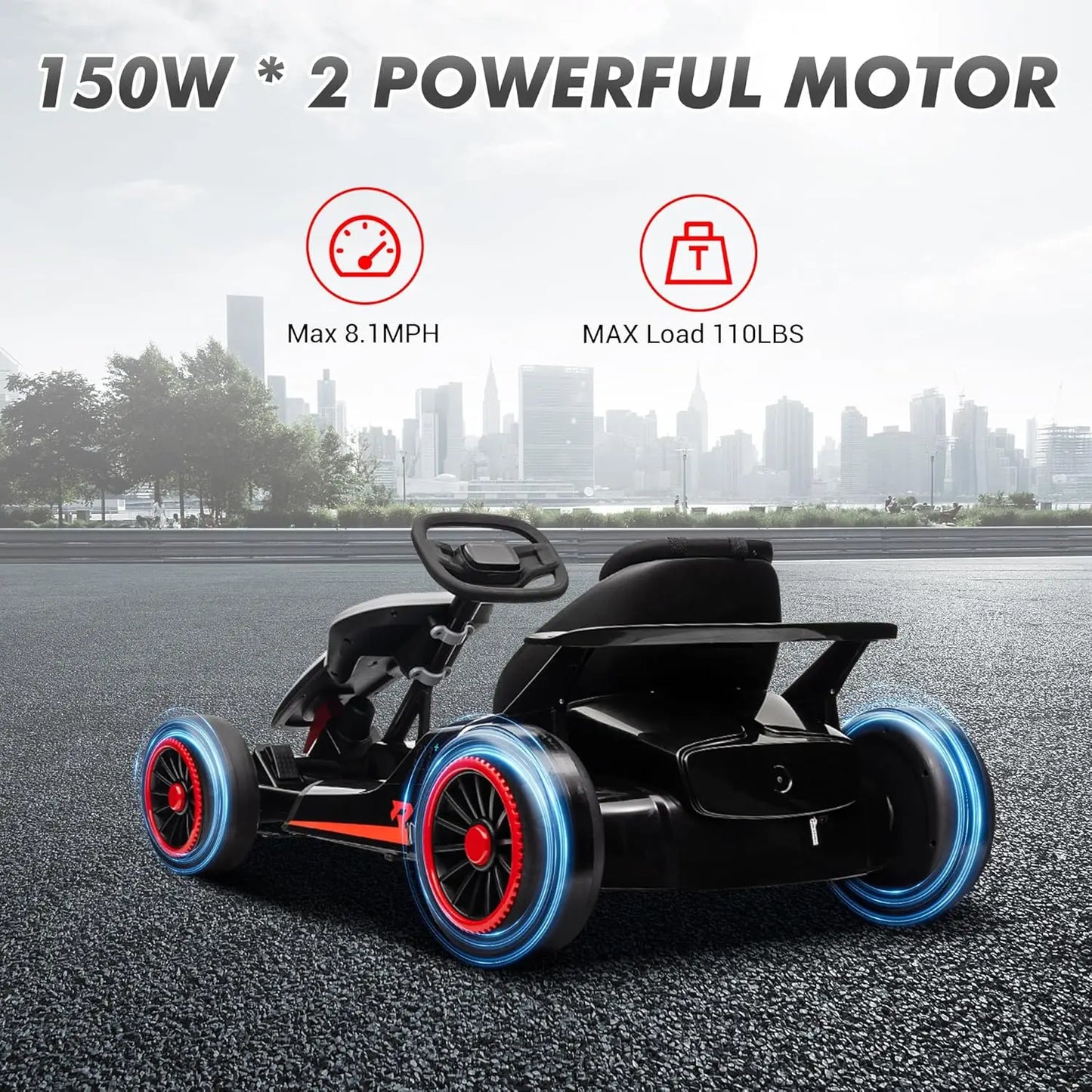 Outdoor Ride On Toy, Electric Drift Kart Car with Adjustable Seat, 200W Motor, 8.1 MPH, LED Lights 6-12 Years