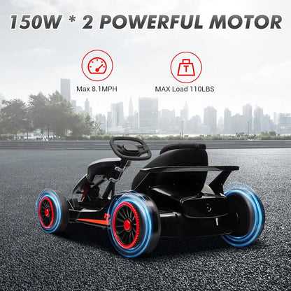 Outdoor Ride On Toy, Electric Drift Kart Car with Adjustable Seat, 200W Motor, 8.1 MPH, LED Lights 6-12 Years