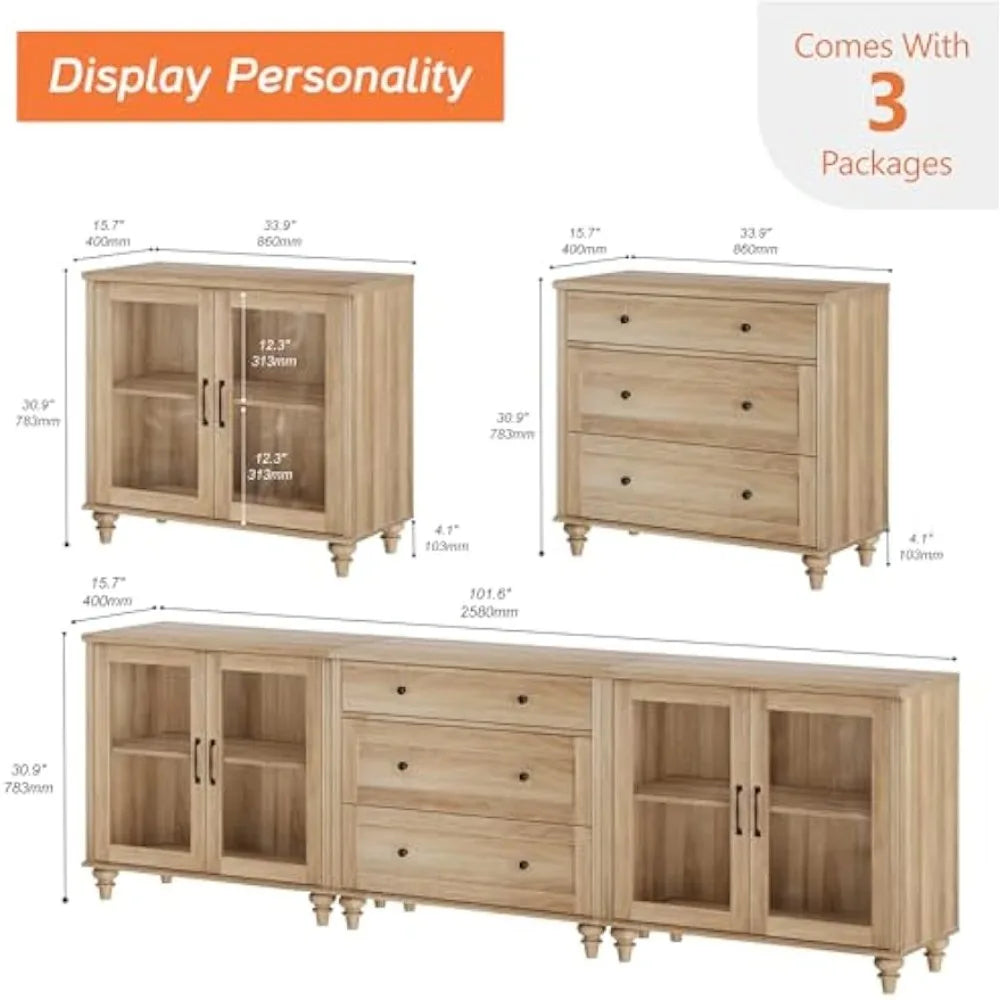 TV Stand  TV, Console Table for 75/80/85/90 Inch TV, Entertainment Center with Glass Door & Drawer,
