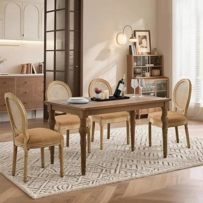French Dining Chairs Set of 4, Dining Chair with Round Back, Wood Leg Farmhouse Country Rattan Dining Chair for Kitchen,