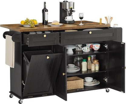 60" Mobile Kitchen Islands Rolling Trolleys Kitchen Island, Table Drop Leaf  Carts, Spice Towel Rack Trash