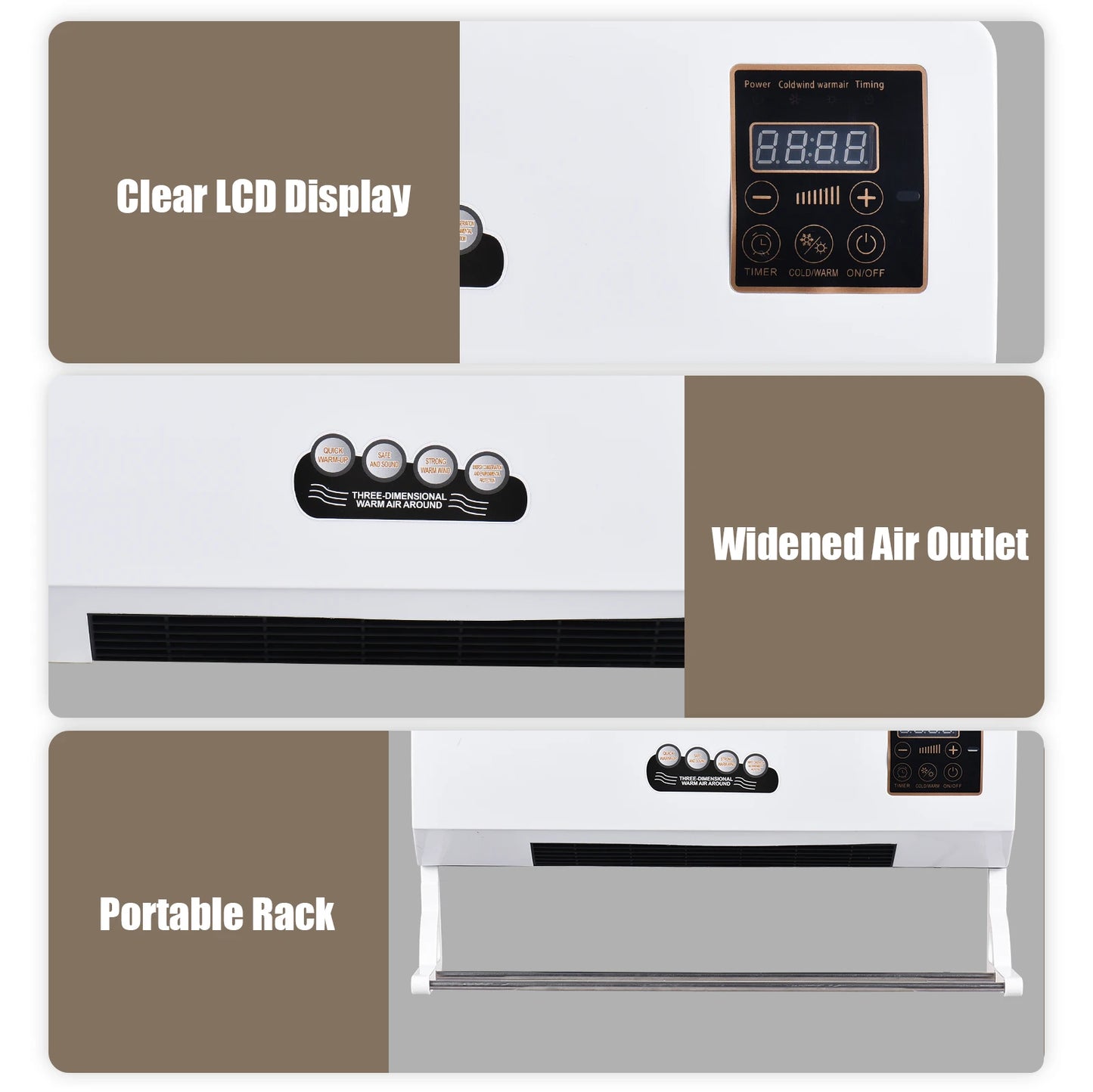 2-in-1 Air Conditioner Heater and Fan Combo Timing Wall Mounted Electric Fan and Space Heater Remote Control