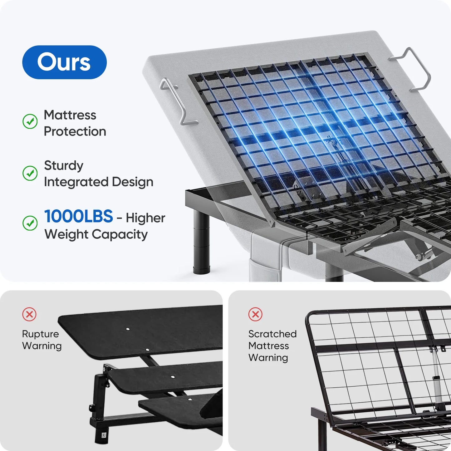 Twin Split King Size Adjustable Bed Base Frame with Massage Silent Double Motor with Wireless Remote Control