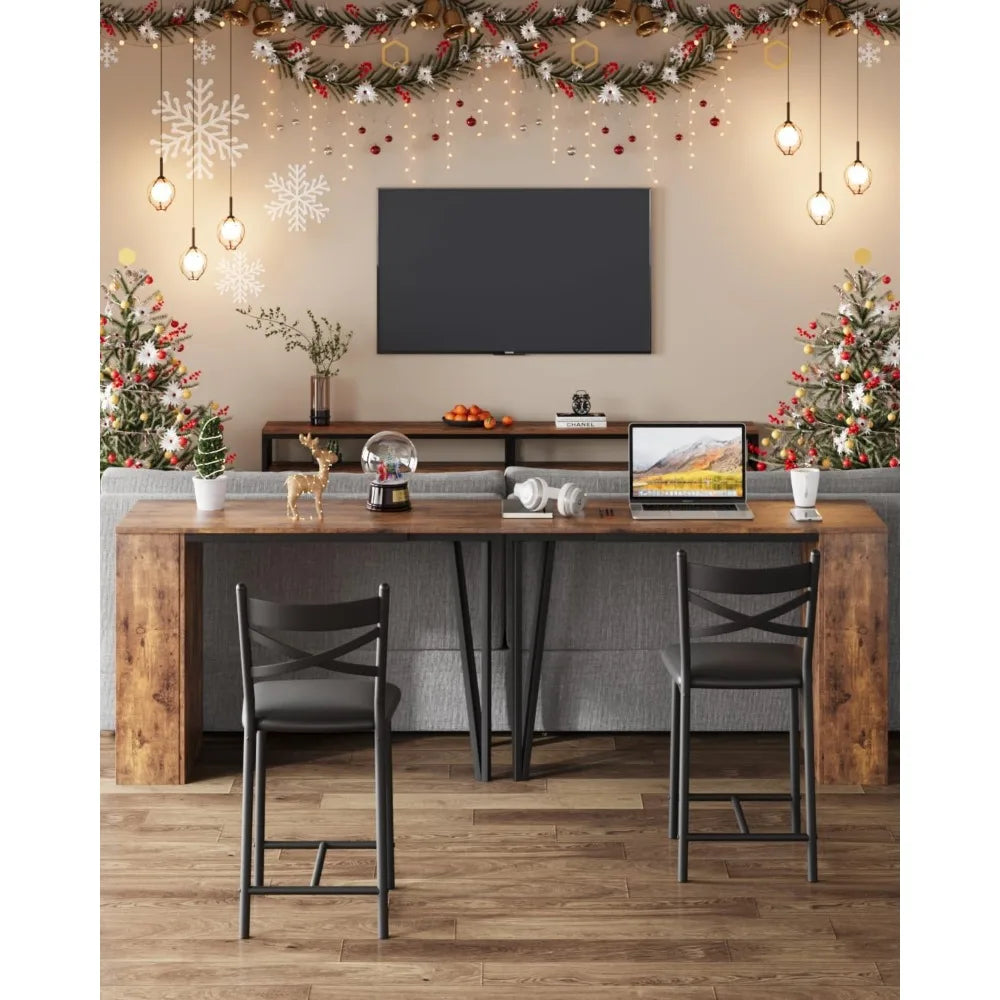 3 Piece Bar Table Set for 2, Bar Table and Chairs Set with  Flip Top Extension, Dining Table Set with Storage Shelves