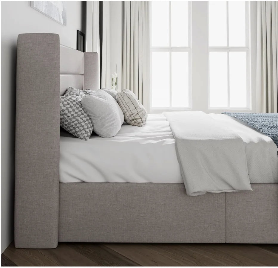 King Size Lift Up Storage Bed, Wingback Headboard/Upholstered Platform Bed Frame/Hydraulic Storage/No Box Spring Needed