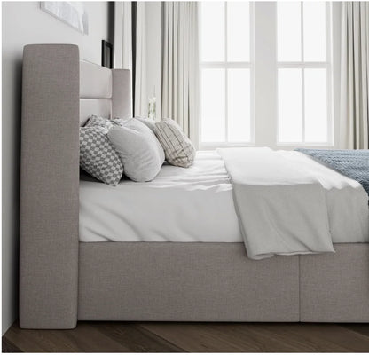 King Size Lift Up Storage Bed, Wingback Headboard/Upholstered Platform Bed Frame/Hydraulic Storage/No Box Spring Needed