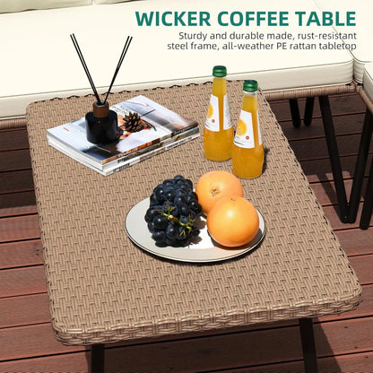 4-Piece Wicker Patio Furniture Set, All Weather PE Rattan, Sectional Sofa with Soft Cushions & Side Table