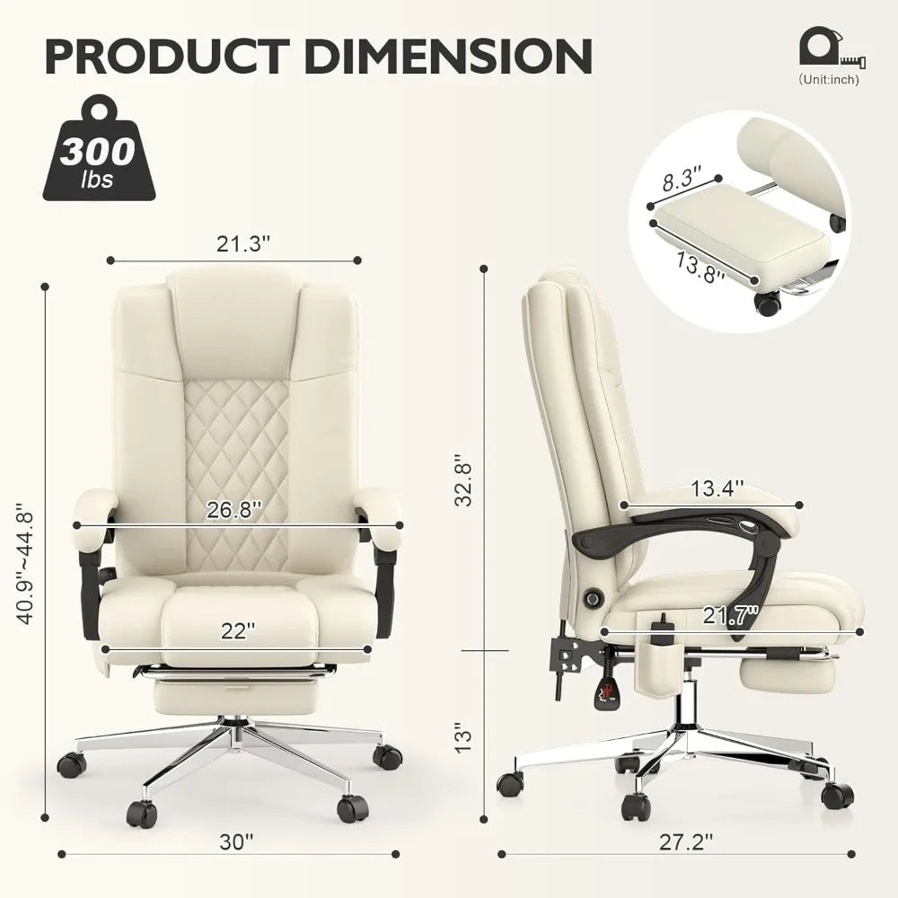 Massage Executive Office Chair with Footrest, Big and Tall Office Chair, Ergonomic High Back Leather Computer Chair with Adjus