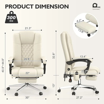 Massage Executive Office Chair with Footrest, Big and Tall Office Chair, Ergonomic High Back Leather Computer Chair with Adjus