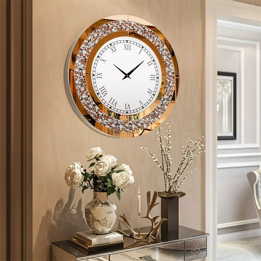 32inch Modern 3D Wall Clock Large Diamond Crystal Living Room, Kitchen, Bedroom, Hall Clock with Roman Numerals