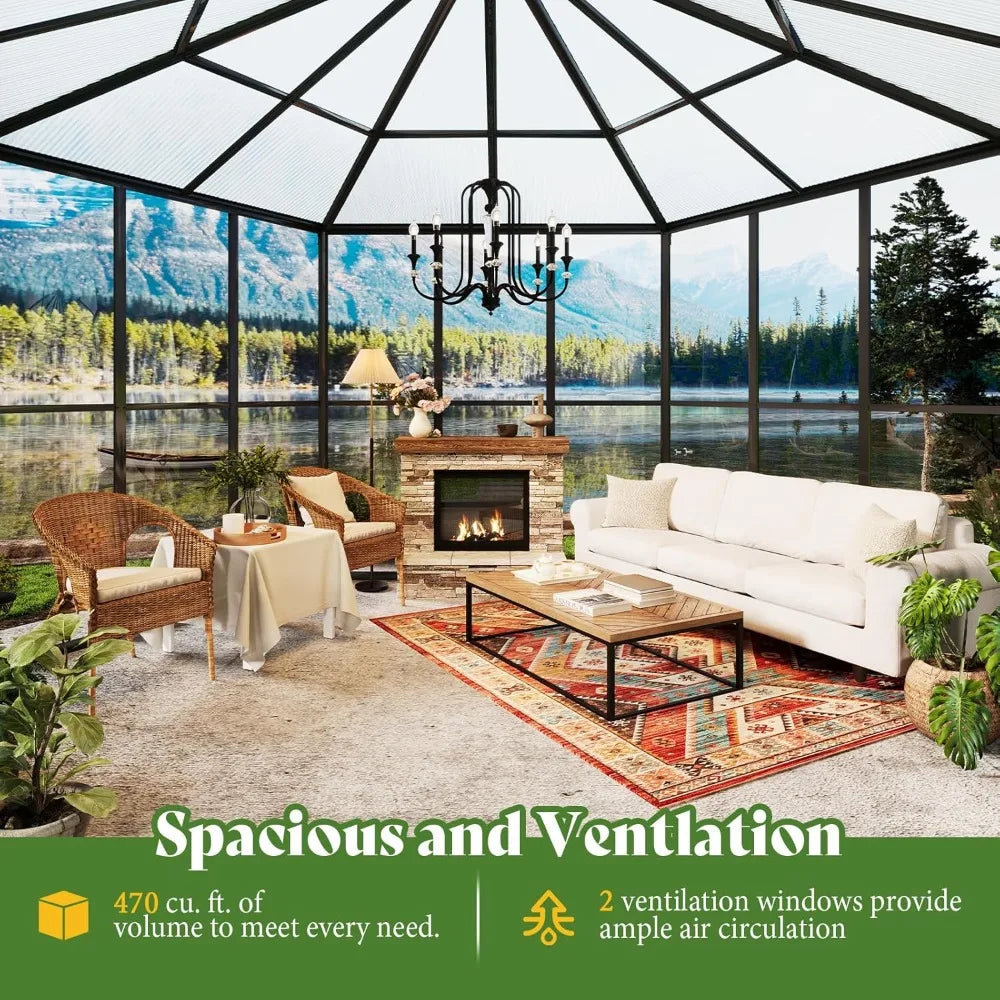 12x10x8 FT Hexagonal, Polycarbonate Greenhouse for Outdoors, Quick-Connect Assembly, Aluminum Frame with Ventilation