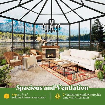 12x10x8 FT Hexagonal, Polycarbonate Greenhouse for Outdoors, Quick-Connect Assembly, Aluminum Frame with Ventilation
