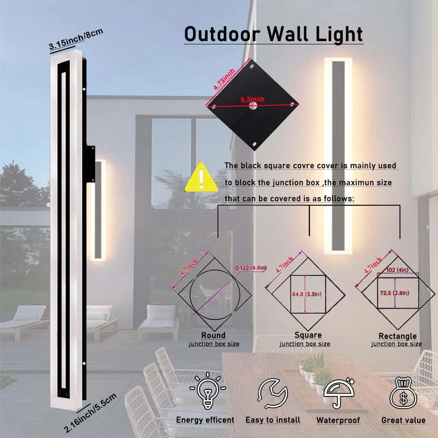 Outdoor Long Strip Modern LED Wall Lighting Fixture, Sconce Fixture Wall lamp Elegant Frosted White Acrylic