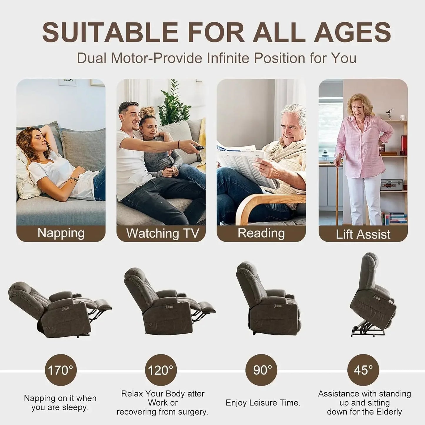 NEW Oversized Power Lift Recliner Chair with Massage and Heat for Elderly, Overstuffed Wide Recliners, Breathable Leather Lift