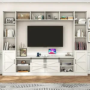 103" Wall Unit TV Stand with Storage for TVs up to 80" Large Farmhouse Wall Unit Entertainment Center w/Sliding Barn Door Cabinet