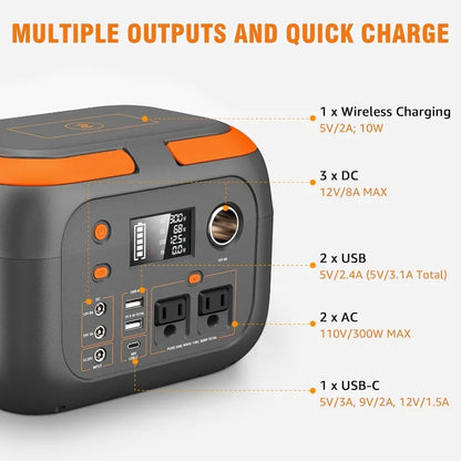 300W Portable Power Station, 260Wh/70400mAh Outdoor Solar Generator, Mobile Lithium Battery Pack, 110V Outlet solar power