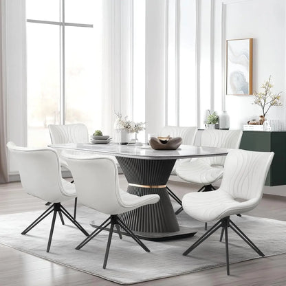 Dining Chair Set of 6, 360° Swivel Upholstered Mid-Century Modern Kitchen Dining Chairs, Faux Leather Upholstered Side Chair