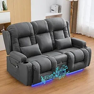 67" Power Reclining Loveseat Sofa, Theater Seating with Console, Ambient Lighting/Bluetooth Speakers/USB