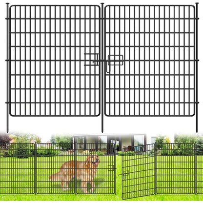 15 Panels Fence with Gate, 32 in(H) X 36 ft(L) Garden Decorative Fence Animal Barrier Patio, Black