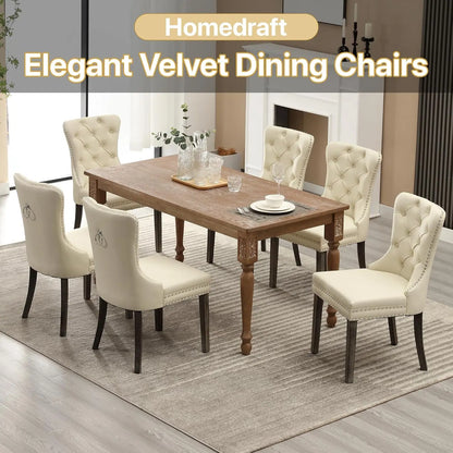PU Leather Dining Chairs Set of 6, Dining Room Chairs with Solid Wood Legs and Pull Ring, Luxury, Customized