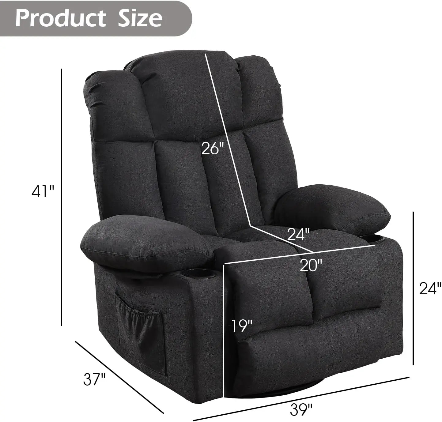 Massage Swivel Rocker Recliner with Heat and Vibration for Living Room, Bedroom
