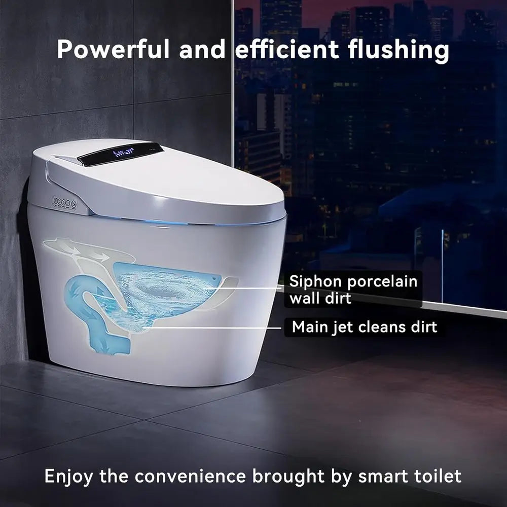 Toilet with Built-in Bidet, Tankless , Instant Warm Water Sprayer and Dryer, Heated Seat toilet with Lights