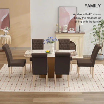 Fabric Dining Chairs Set of 6, Upholstered Dining Room Chair with Wooden Legs, Armless