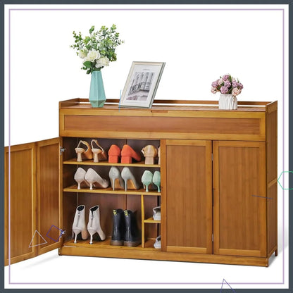 46" 5-Tier Bamboo Shoe Cabinet with Bifold Doors, Shoe Rack for Hallway, Entryway, Storage