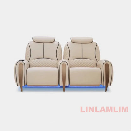 Luxury Electric Recliner Theater Seating Sofa – Modern Home Theater Chairs with LED Lighting, USB, Massage, Cooling Cup Holder