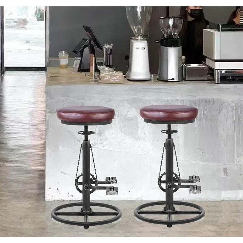 Bar Stool Bicycle Chain Iron Pedal Retro Industrial Height Adjustable Bicycle Wheel Design bar Chair Set of 2