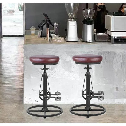 Bar Stool Bicycle Chain Iron Pedal Retro Industrial Height Adjustable Bicycle Wheel Design bar Chair Set of 2