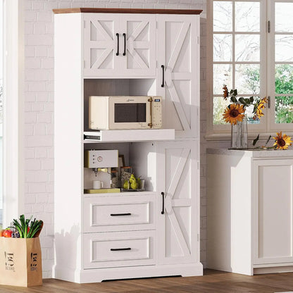 Farmhouse Kitchen Pantry Cabinet,  Hutch, Tall Food Pantry Cabinet with Storage Drawers