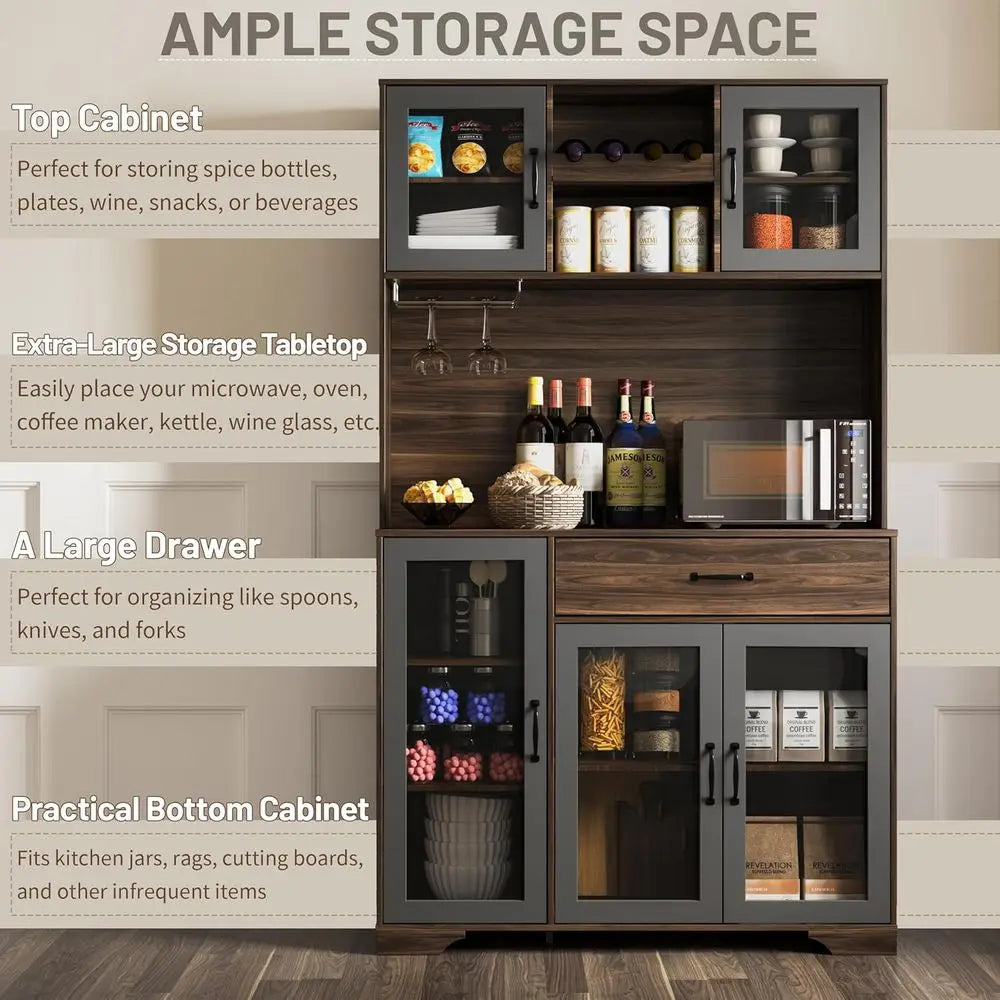 71" Pantry Cabinet, Coffee Bar Storage Cabinet,  Tall Kitchen Hutch Food Pantry