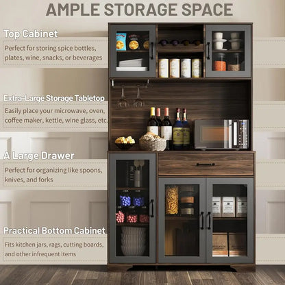 71" Pantry Cabinet, Coffee Bar Storage Cabinet,  Tall Kitchen Hutch Food Pantry