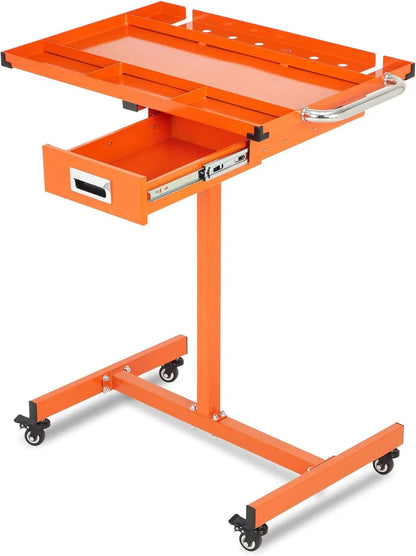 Mobile Work Table with Adjustable Height – 300Lbs Capacity Mechanic Rolling Tool Cart with Brakes for Garage Car Repair Shop