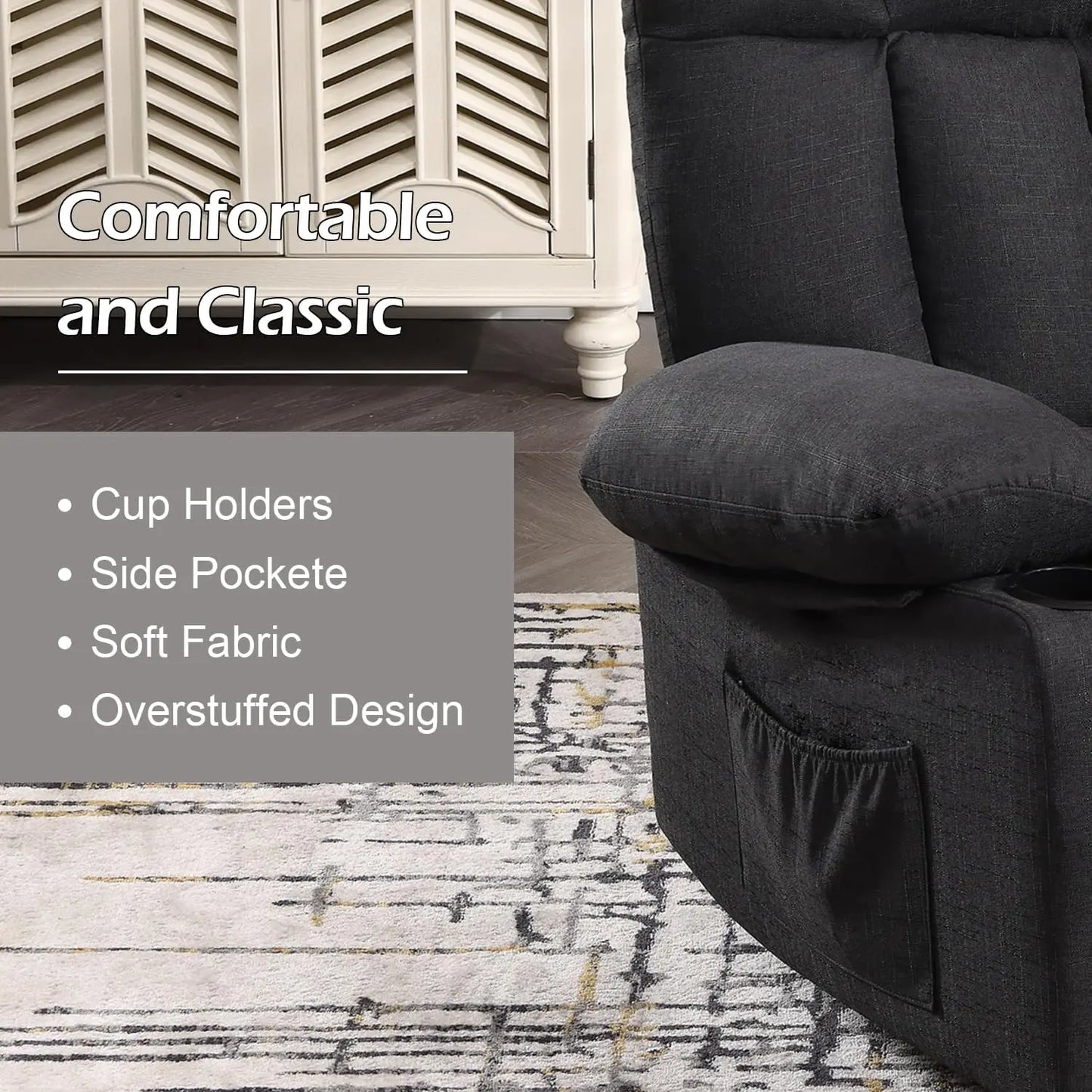 Massage Swivel Rocker Recliner with Heat and Vibration for Living Room, Bedroom