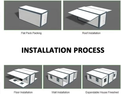 20ft Prefab Tiny Home, Expandable Container House with 2 Bedroom Kitchen and Bathroom, Folding Modular Home