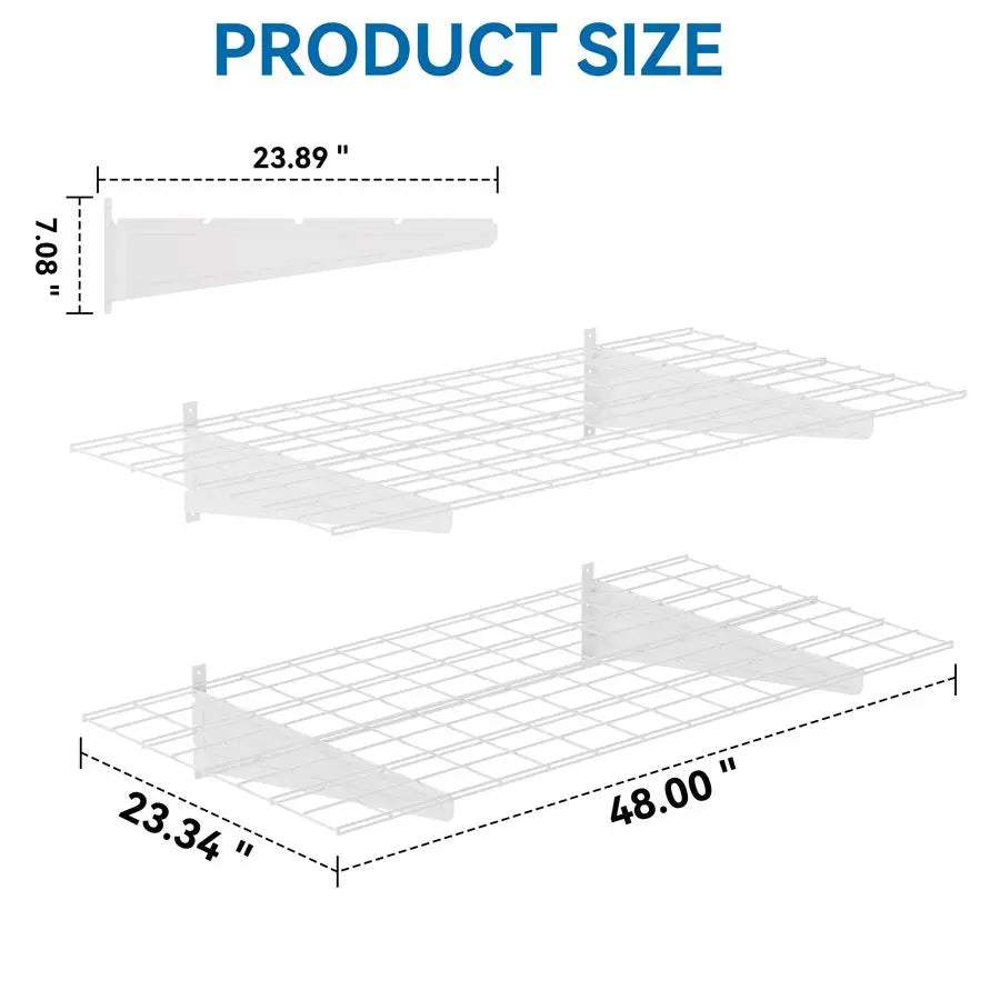 Pack 2x4 ft Garage Wall Shelving,Heavy Duty Storage with Hooks, 800 lbs  Capacity,White Storage Racks