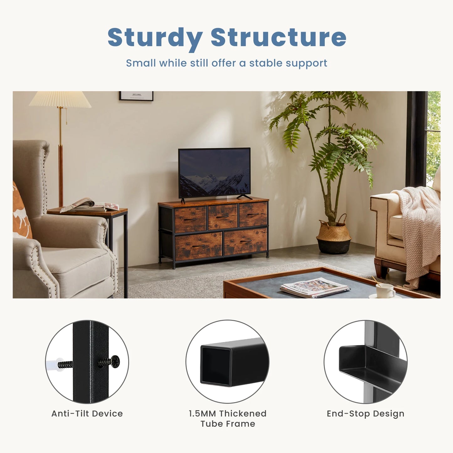 Living Room Display Cabinet Layers With 5 Fabric Drawers Wardrobe Steel Frame Assembly Closet  Storage Dresser