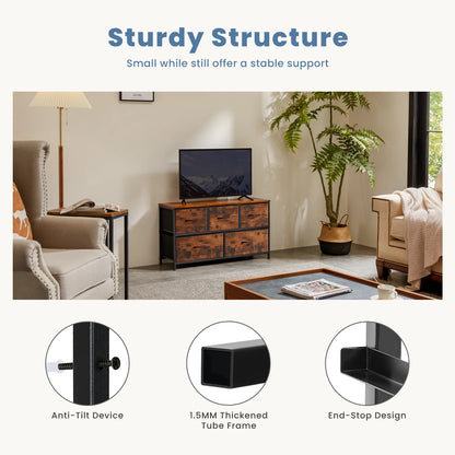 Living Room Display Cabinet Layers With 5 Fabric Drawers Wardrobe Steel Frame Assembly Closet  Storage Dresser