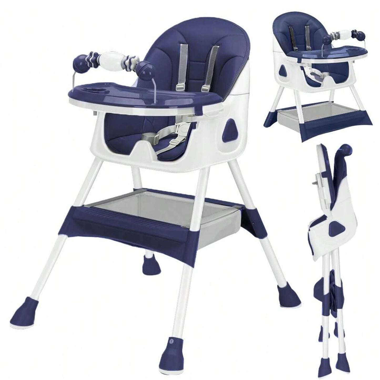Foldable Baby High Chair 6 Months Plus, with Large Antislip Pad & ToyRack, Easy to Clean, Feeding ,