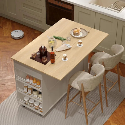 Kitchen Island Cart with 47.2" Wood Top, with Storage Cabinet & Drop Leaf, Rolling Kitchen Table