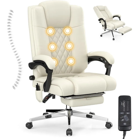 Massage Executive Office Chair with Footrest, Big and Tall Office Chair, Ergonomic High Back Leather Computer Chair with Adjus