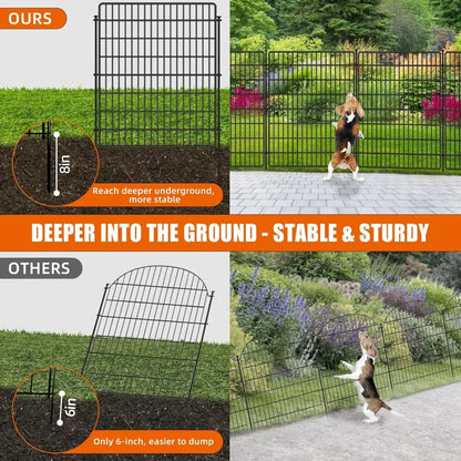 15 Panels Fence with Gate, 32 in(H) X 36 ft(L) Garden Decorative Fence Animal Barrier Patio, Black