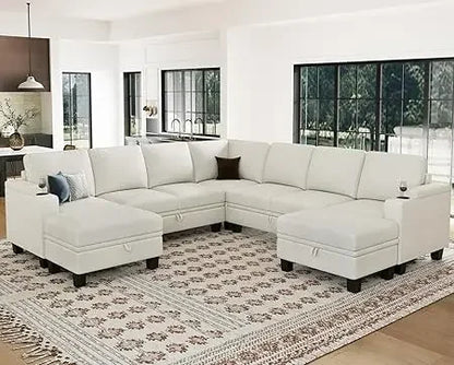 Sectional Sofa Couch with Storage U Shape Convertible Corner Couches, White