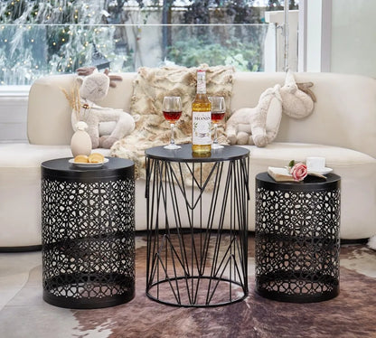 Set of 3 Black Round Nesting Tables, Multifunctional Coffee Table for Indoor Outdoor Use, Free Shipping from US