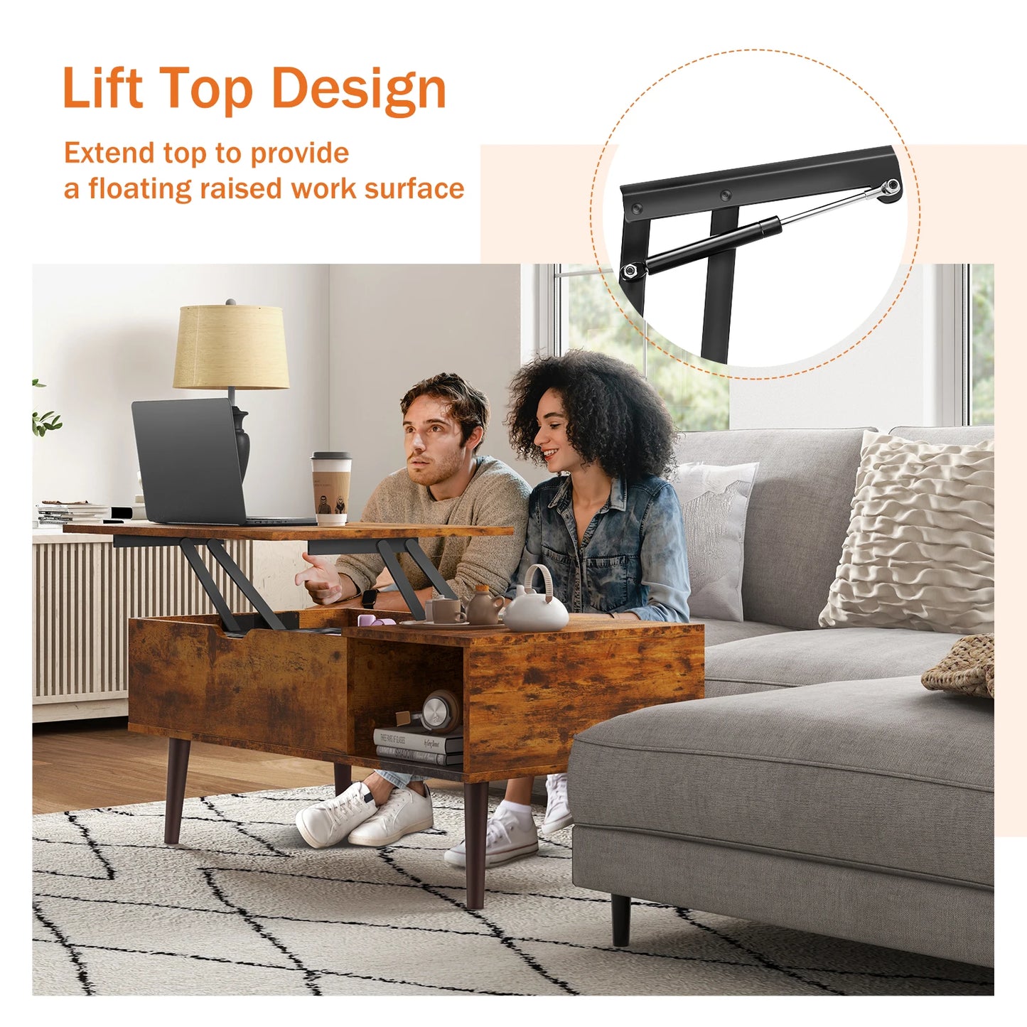 Lift Top Coffee Tables , Living Room 39.37"x19.7" Desk, Dining Tables, Adjustable Storage Shelf Easy Lift Or Lower