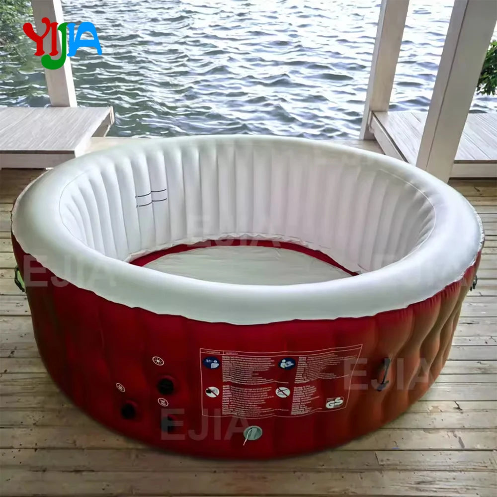 2-4 Person Inflatable Hot Tub, Round, Portable, 120 Air Jets, PVC, Outdoor Spa with Cover